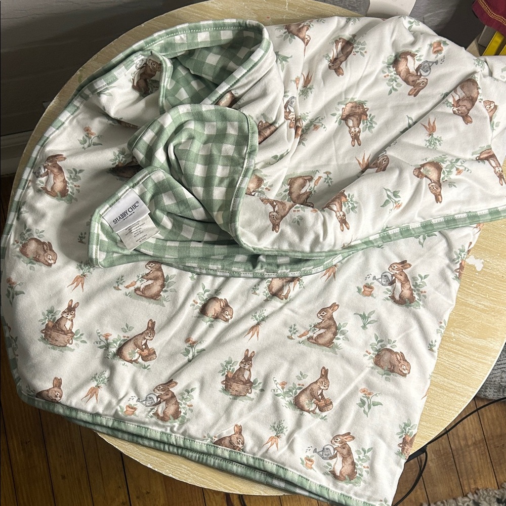 Shabby Chic Green and White Bunny Throw